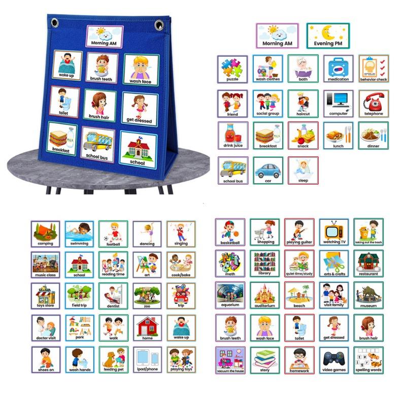 Visual Schedule for Kids Daily Routine Chart with 70 Cards Calendar Pocket Autism Learning Behavioral Tool For School Toys