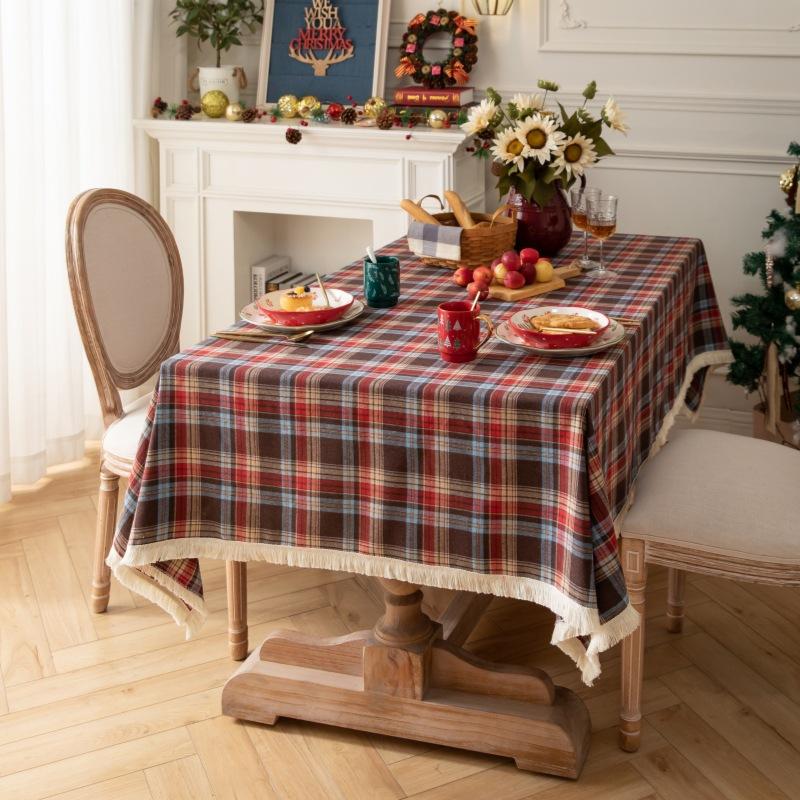 American Retro Plaid Tablecloth Simple Elegant Dining Table Cover Christmas Photo Background Cloth Tea Table Picnic Mat