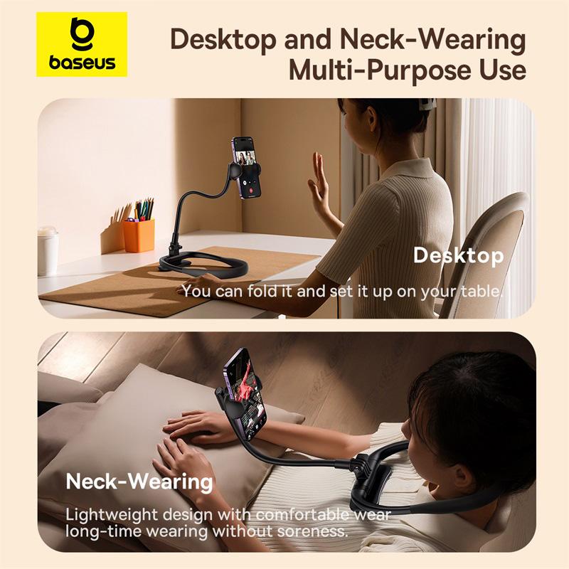 Baseus Гибкий универсальный держатель для телефона на шею, подвесное ожерелье, ленивое ожерелье, настольный кронштейн для сотового телефона для телефона 5,4-6,7 дюймов
