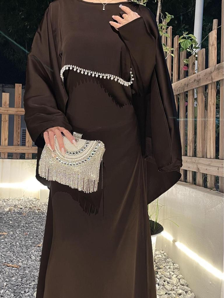 Элегантное женское атласное платье-накидка, халат, абайя