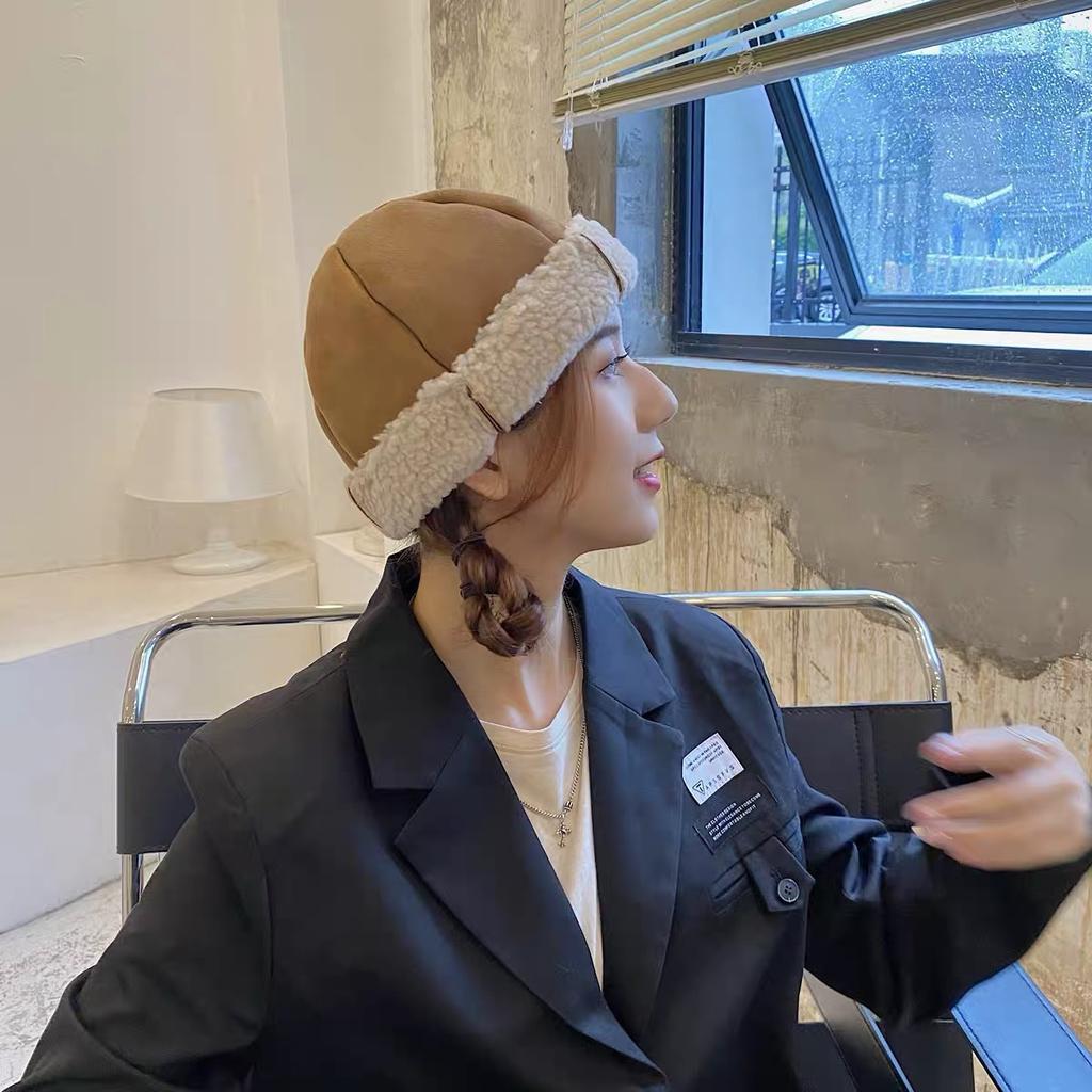 Suede Lamb Wool Pullover Hat Mongolian Hat Windproof Sailor Hat Melon Hat Autumn and Winter Warm Fisherman's Hat Children