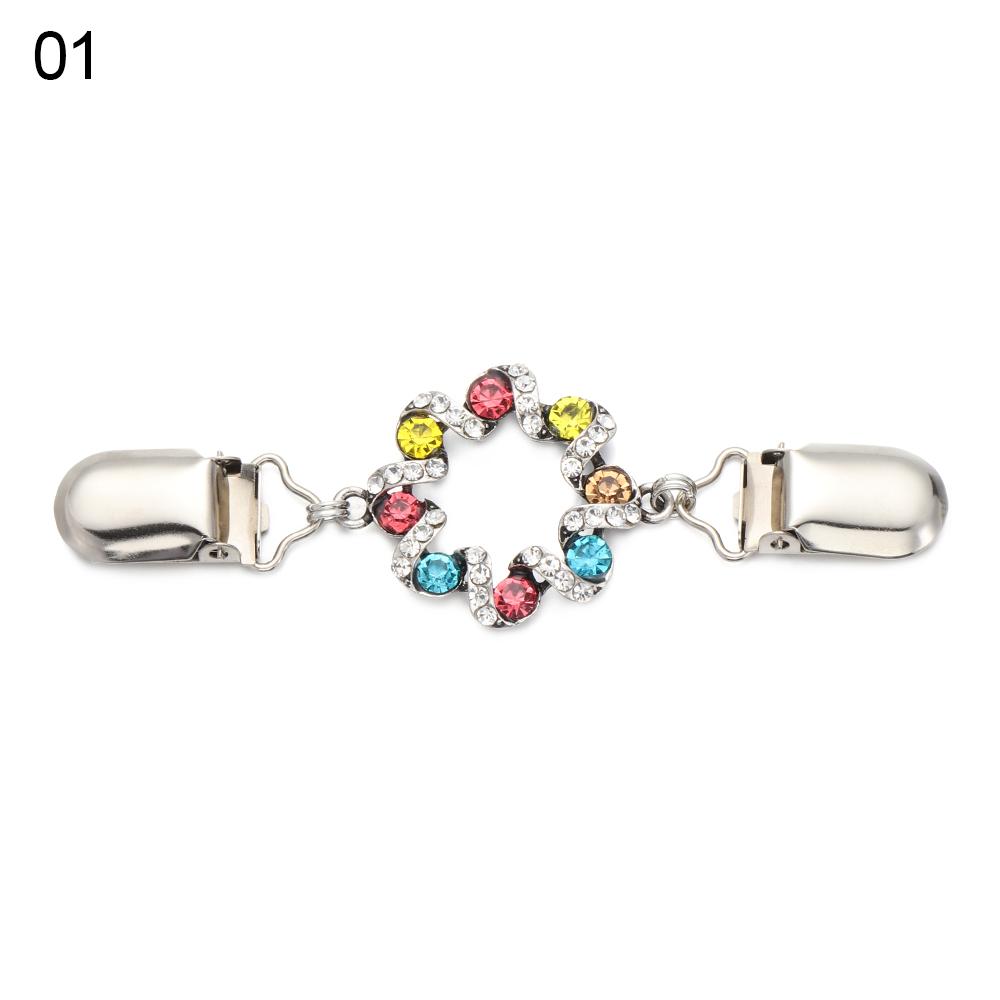 1PC Vintage Shawl Brooch Rhinestone Flower Patterns Duck Clip Clasps Cardigan Sweater Scarf Blouse Collar Clips Pins For Ladies