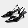 Fashion Pumps Footwear Black Women High Heels Shoes Luxury Fashion Metal Buckle Ladies Heels Shoes Female Pointed Toe Slingbacks