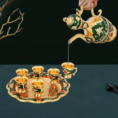 Золотой набор зеленого чая (один Po+Шесть чашек+Один поднос), Многофункциональный ретро-набор для питья Türkiye - Не требует сборки, Легко чистить