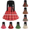 Christmas Print Flare Dress For Women Round Neck Long Sleeve Dress Casual Dresses
