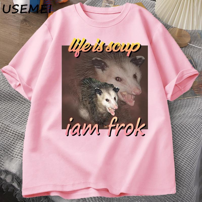 Life Is Soup I Am Fork Possum Tshirt Unisex Cotton Short Sleeve Tee Shirt Unisex Unisex Clothing Printed T Shirt Cotton Oversize