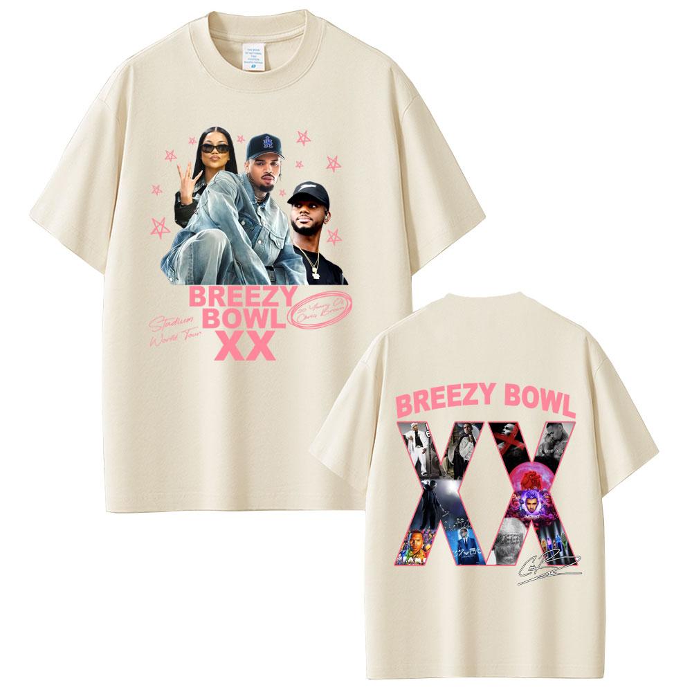 Rapper Chris Brown Breezy Bowl XX Tour 2025 Tshirt Unisex Women Hip Hop Fashion Oversized Short Sleeve T Shirts Streetwear Unisex