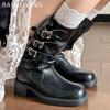 Женские кожаные ботинки средней длины с пряжкой, массивные туфли для женщин 2025 года, трендовые зимние брендовые готические гладиаторские зимние мотоциклетные ботинки для женщин