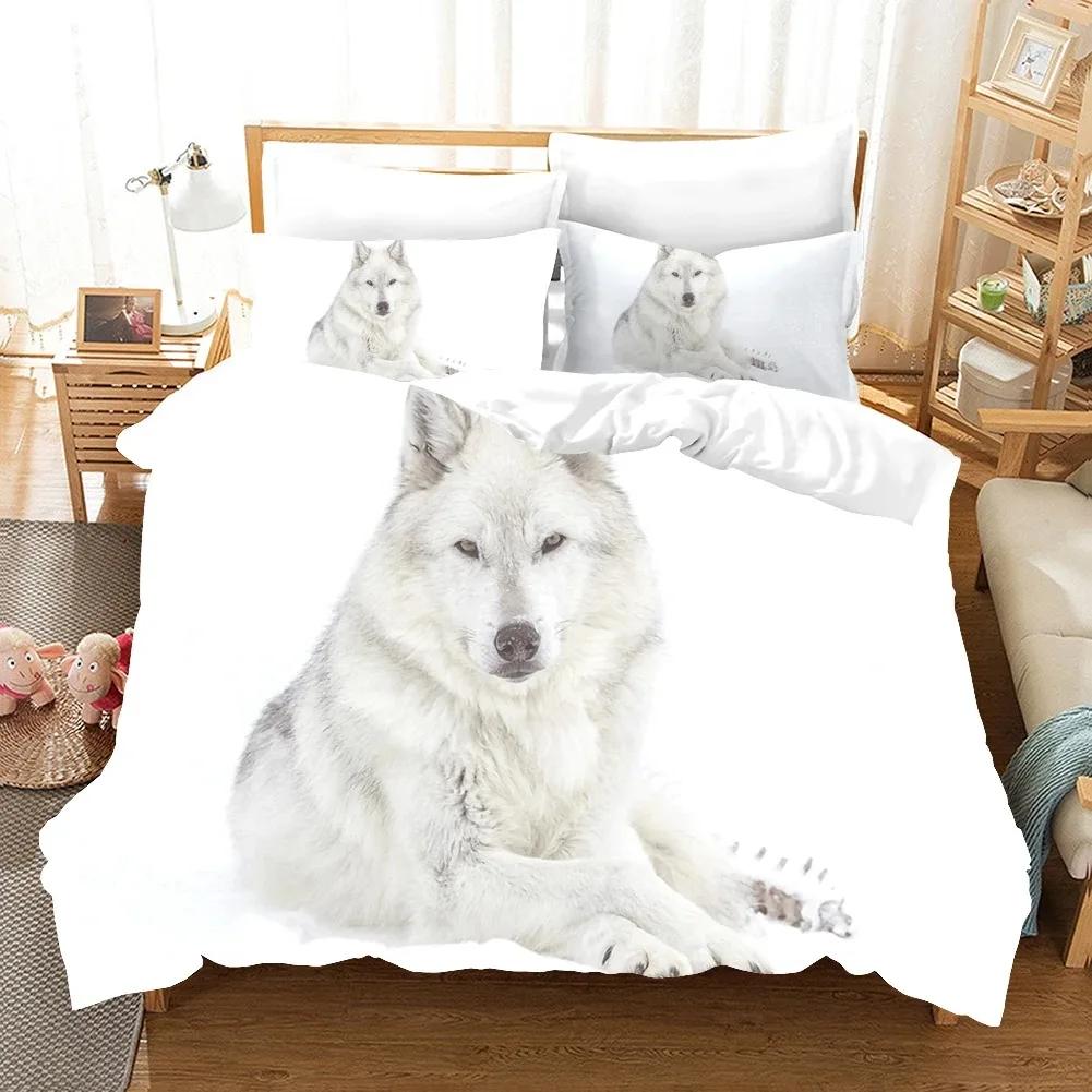 3D White Wolf Bedding Set  Aniaml Bedding Set Single Twin Double Queen King Cal King Size Bed Linen Set
