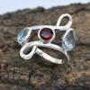 Blue Topaz Garnet Gemstone Solid 925 Sterling Silver Jewelry Handmade Statement Ring