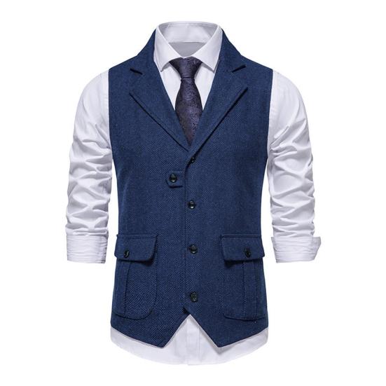 Мужской жилет с лацканами, без рукавов, однобортный, приталенный жилет с карманами с клапанами, однотонный деловой жилет, пальто