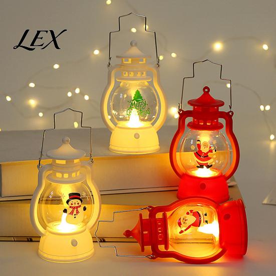 Vintage Style Pony Lantern Christmas Night Light, Retro Santa/Snowman/Tree Handheld Oil Lamp with Portable Ornament Warm LED, Cute Holiday Tabletop