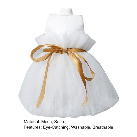 Pet Dress Mesh Texture Silky Edge Tie Belt Small Medium Girl Dogs Puppy White Princess Dresses for Outdoor