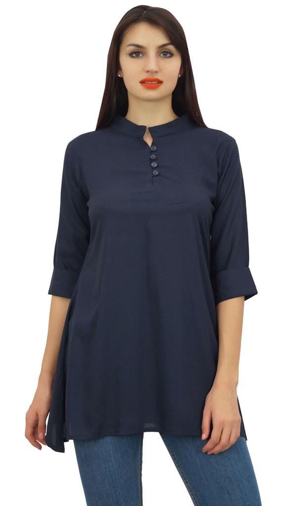 Phagun Женская черная хлопковая модальная блузка с рукавами 3-4 на пуговицах, верхняя часть рубашки -