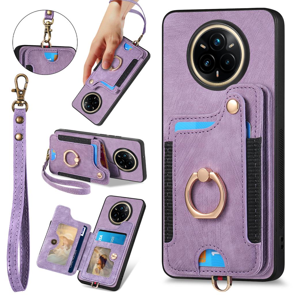 Для Realme 14 Pro 5G Ретро PU кожаная задняя крышка с блокирующим RFID держателем для карт