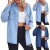 Women's Autumn Winter Vintage Classic Wide Long Sleeve Thin Loose Pocket Denim Shirt Coat