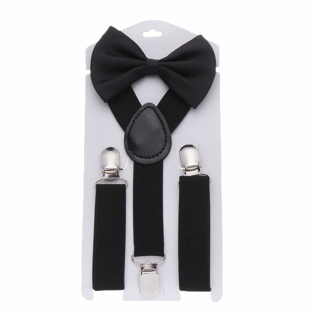 Solid Color For Girls Strap Clip Bow Tie Hanging Pants Clip Suspenders Clips Tie Suspenders Set
