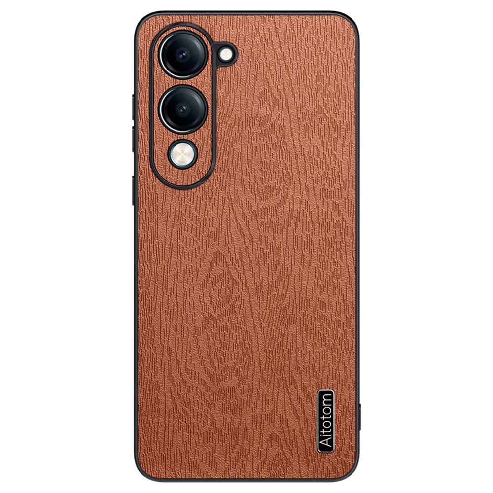 Для vivo Y04 4G Чехол Текстура дерева Покрытый ПУ кожей ПК ТПУ Чехол для телефона