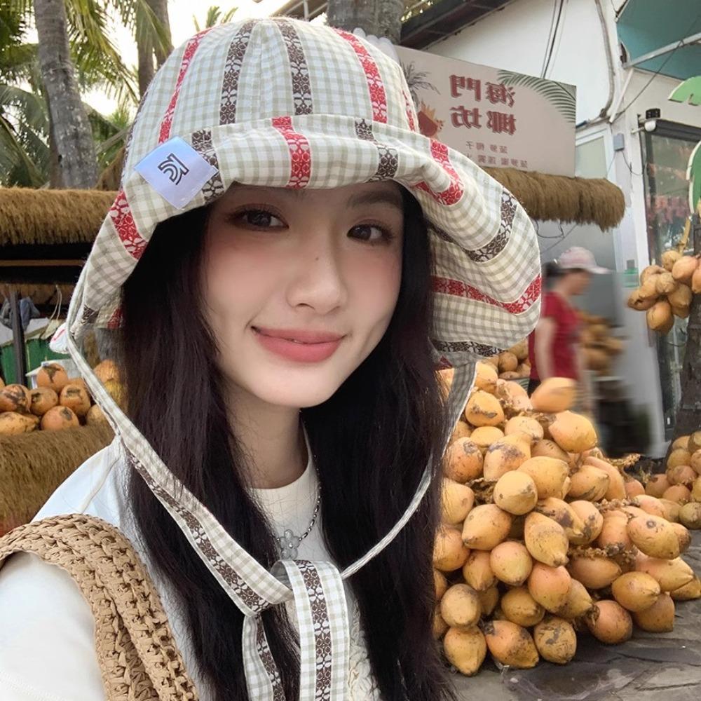 Солнцезащитная шляпа на бретелях с защитой от УФ-лучей, быстросохнущая клетчатая панама, модная пляжная шляпа рыбака, лето