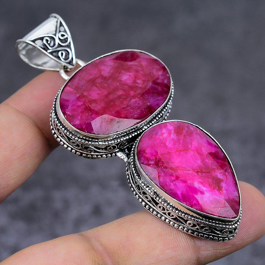 Подвеска из стерлингового серебра 925 пробы с натуральным рубином и натуральным драгоценным камнем 2,88 дюйма i9M35