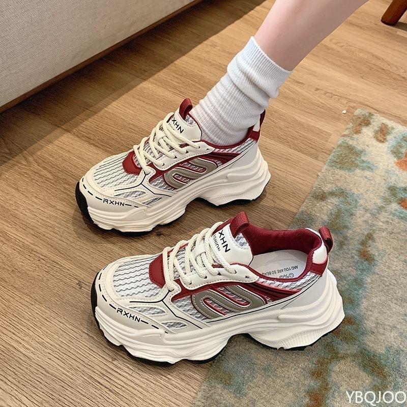 Fashionable versatile thick soled women's new spring summer thin mesh breathable height increasing casual sports shoes