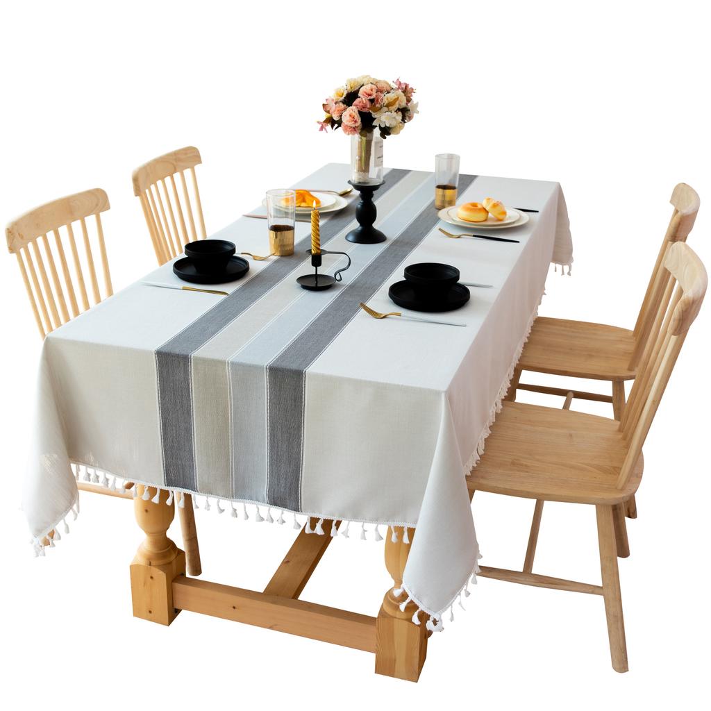 Custom Tablecloth Modern Simple Fabric Striped Tablecloth Party Splicing Tassel Cotton And Linen Dust Table Mat