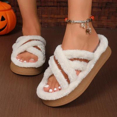 Высококачественные осенне-зимние домашние плюшевые женские тапочки 2024 года, новые удобные толстые тапочки на низком каблуке и плоской подошве для женщин