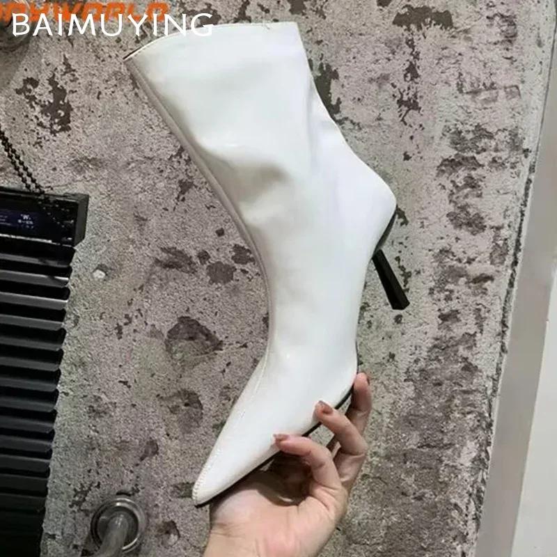 Женские ботильоны на высоком каблуке с острым носком, сексуальные кожаные туфли 2025 года, модные туфли-лодочки, зимние новые гладиаторские туфли-лодочки Chelsea Botas De Mujer