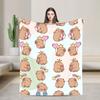Одеяло с мультяшным узором капибары Теплое Мягкое Плюшевое Одеяло с принтом для дивана, кровати, путешествий, офиса Фланелевое покрывало для кровати