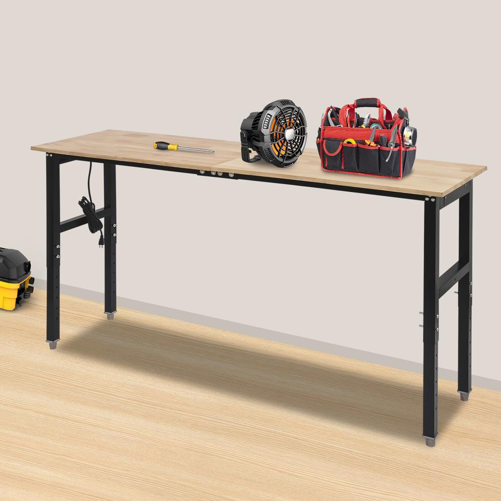 Adjustable Height Workbench, 2000 lbs Capacity, with Electrical Outlets, Modern Work Table, 31.5 to 39.3 In Height Adjustment