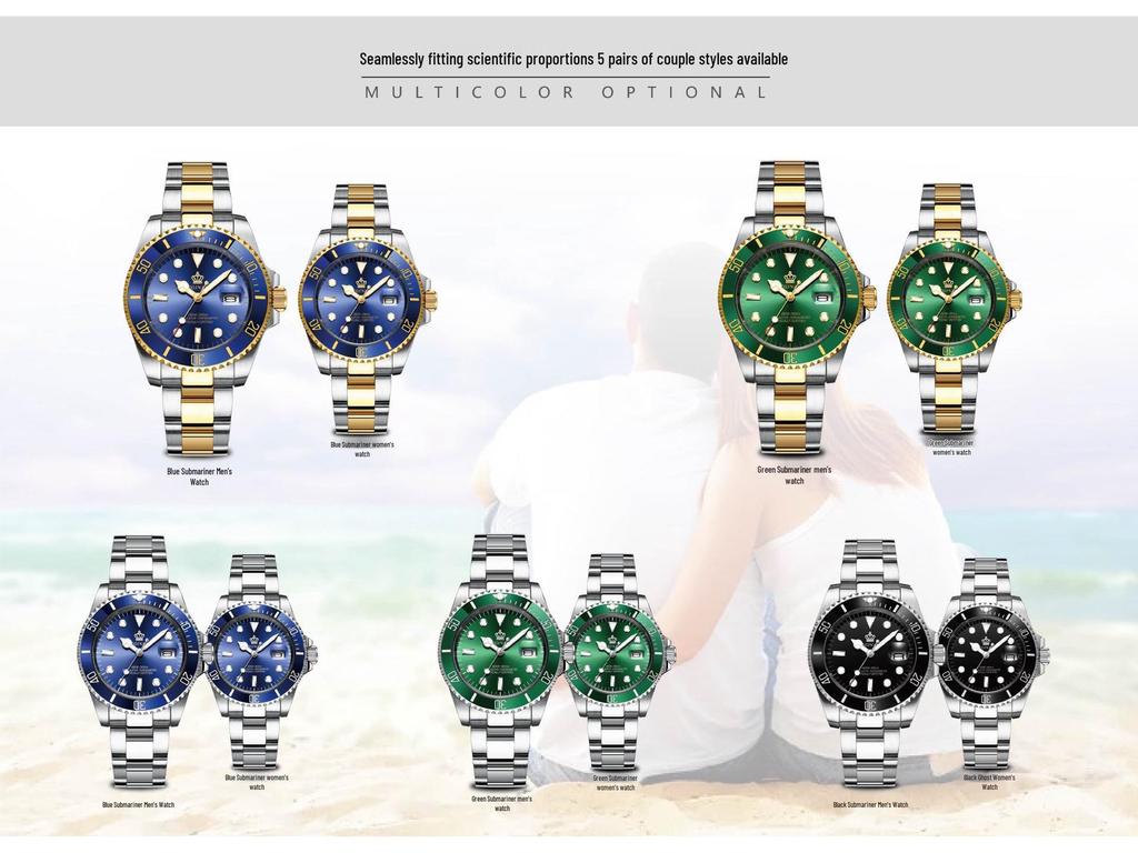Мужские зеленые часы Submariner Date из нержавеющей стали – Высококлассный минимализм, Водонепроницаемые, Вращающийся безель, Спортивный дизайн для студентов