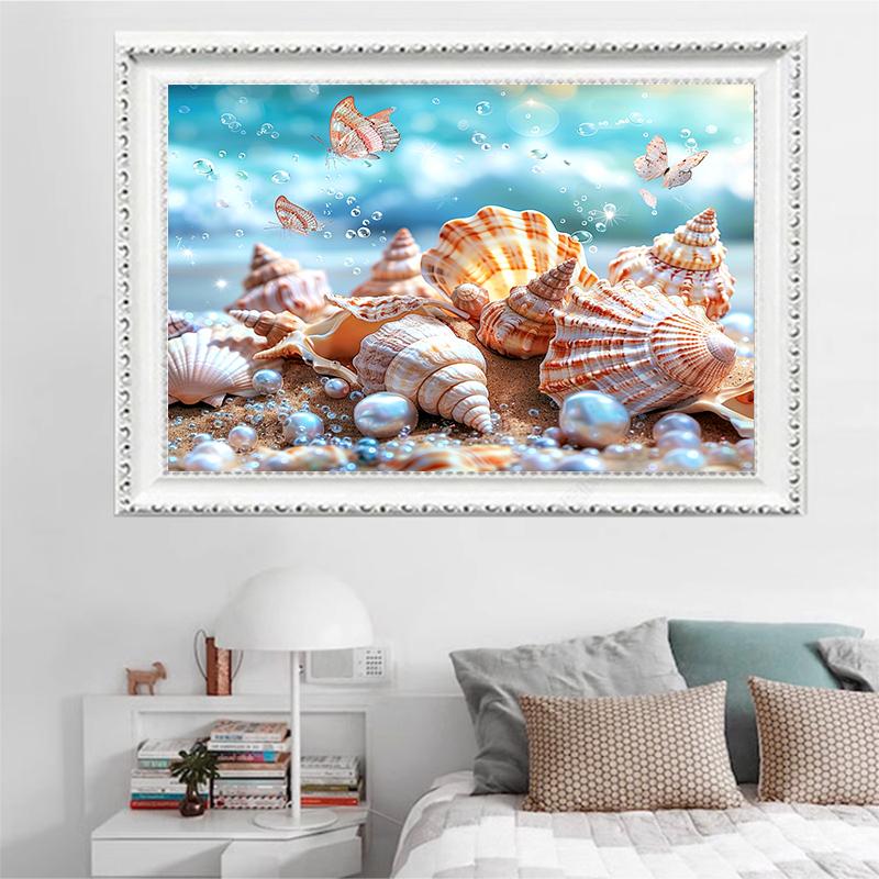 5d DIY Алмазная картина, вышивка крестом, ракушка, жемчуг, пейзаж, алмазная вышивка, мозаика, полный круглый дрель, домашний декор, ремесла