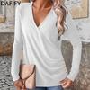 Women's Fashion Casual Spring Autumn Solid Color Print Long Sleeve V-Neck Blouses & Shirts