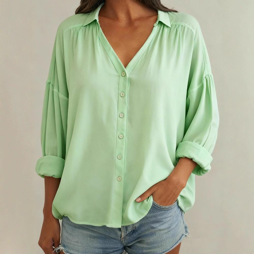 2025 Новая женская повседневная рубашка с воротником, длинным рукавом, обычный кардиган, многоцветная женская рубашка