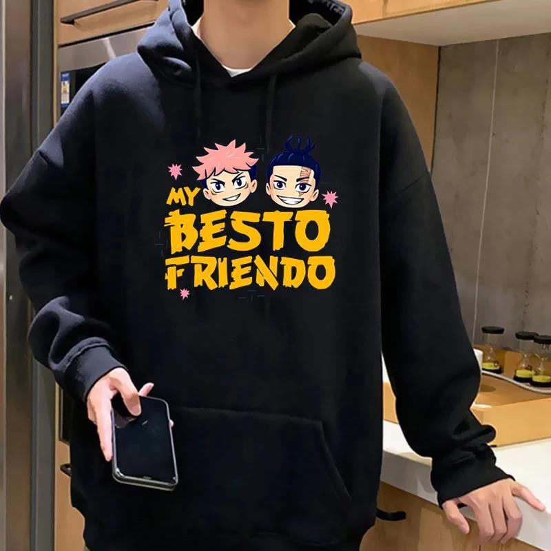 Japanese Anime Besto Friendo Print Clothes Kawaii Cartoon Hoodies Harajuku Leisure Unisex Hooded Sweatshirts Cotton Top