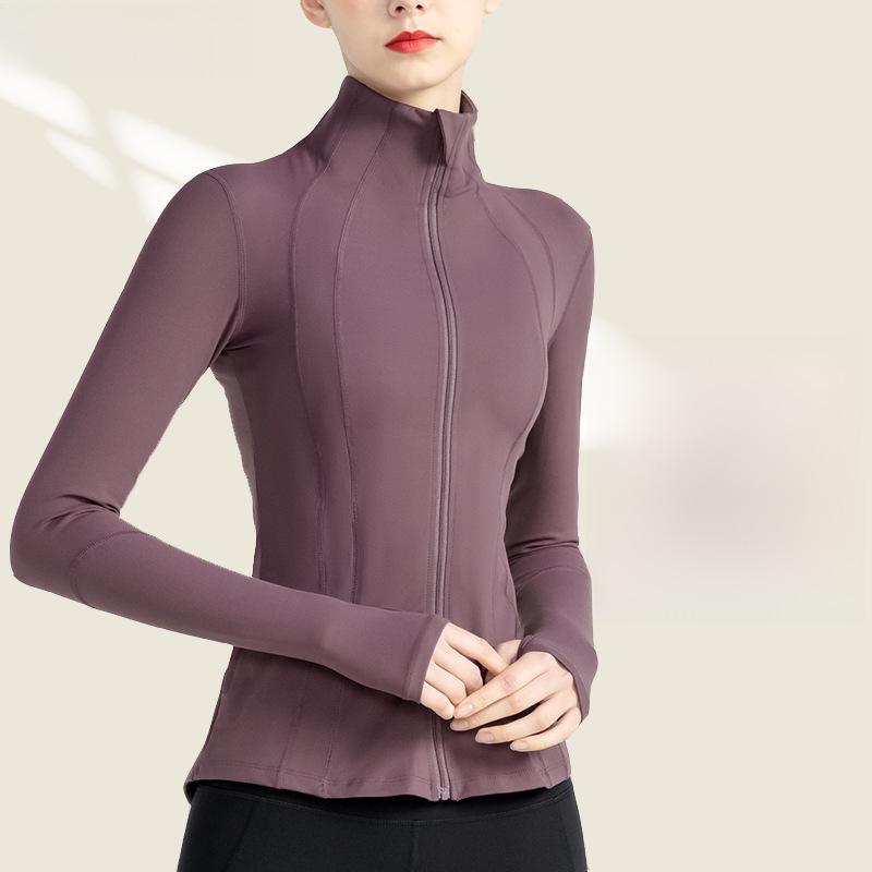 2023 Spring/Autumn Slim Fit Yoga Jacket: Long Sleeve, Stand Collar, Zip-Up for Running & Training