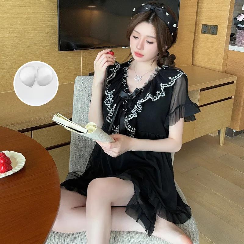 Пижама с короткими рукавами, женский летний костюм, с короткими рукавами, французская сетка, дворцовый стиль, кружево, домашняя одежда