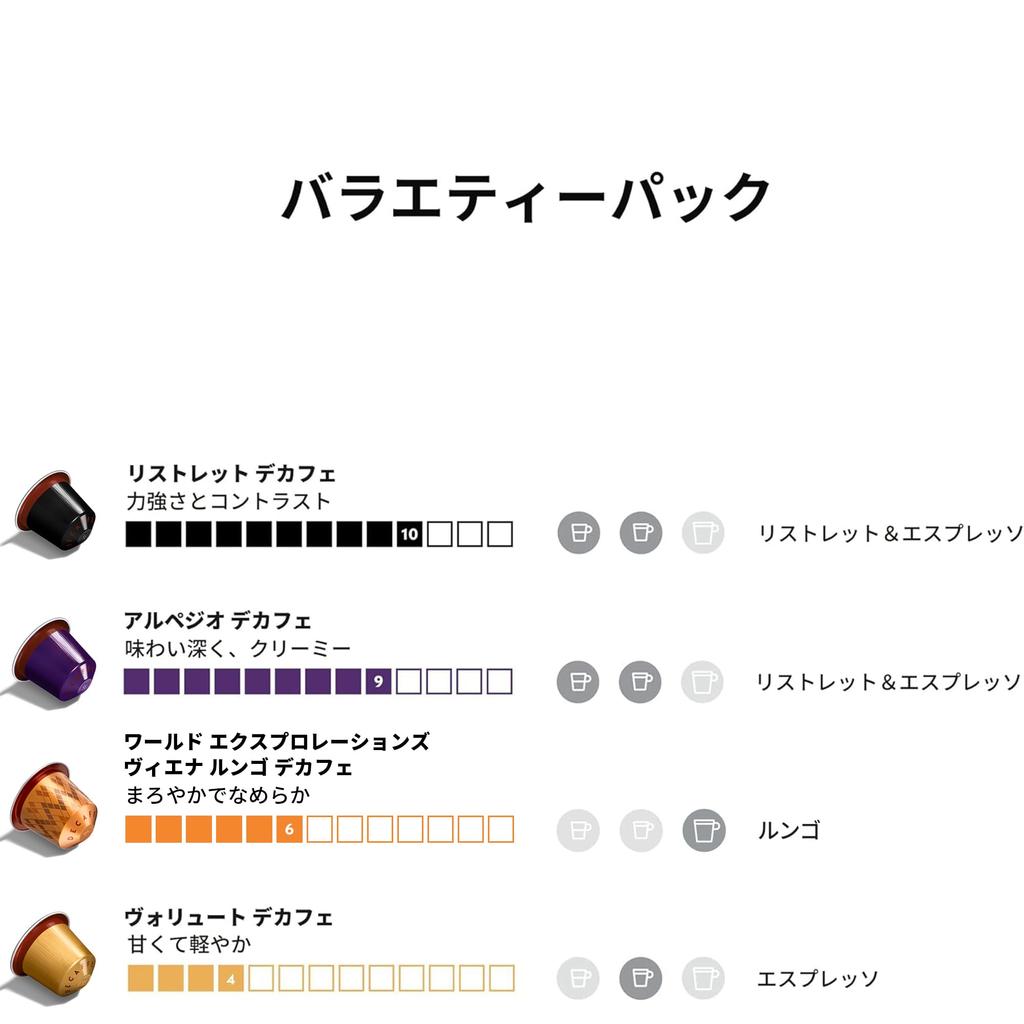 [Official Nespresso] Nespresso Decaf Coffee Set, 4 Flavors (50 Cups), Original Capsules (RO-E05K05)