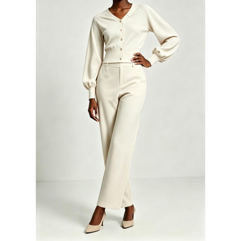 Womens 2-Piece Suit Set V-Neck Long Sleeve Blazer Straight Leg Pants Office Party