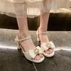 Fashion French Bow Open Toe High-heeled Sandals Women's Summer New Style with Skirt Beautiful Block Heel Buckle Sandals