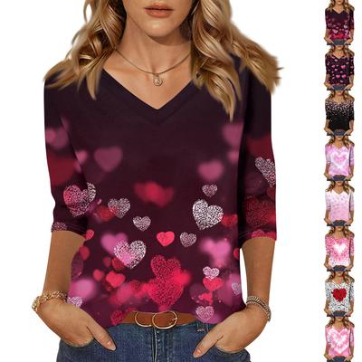 Женская модная повседневная свободная футболка с v-образным вырезом и рукавами 3/4 с принтом, женский топ
