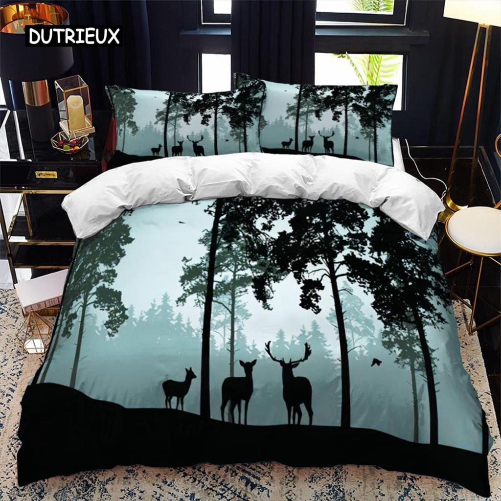 Комплект пододеяльника с силуэтом животного Воющий под луной Тема животного Пододеяльник для детей Мальчиков Микрофибра Кинг Твин Комплект постельного белья