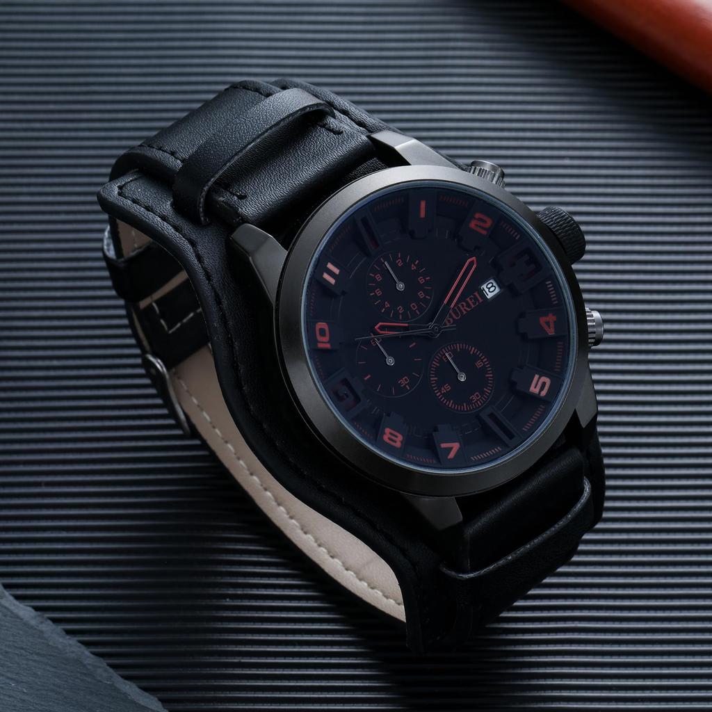 Watch Analog Waterproof Simple Male Black Leather Strap Clock Japanese Battery [Baosho] Men's