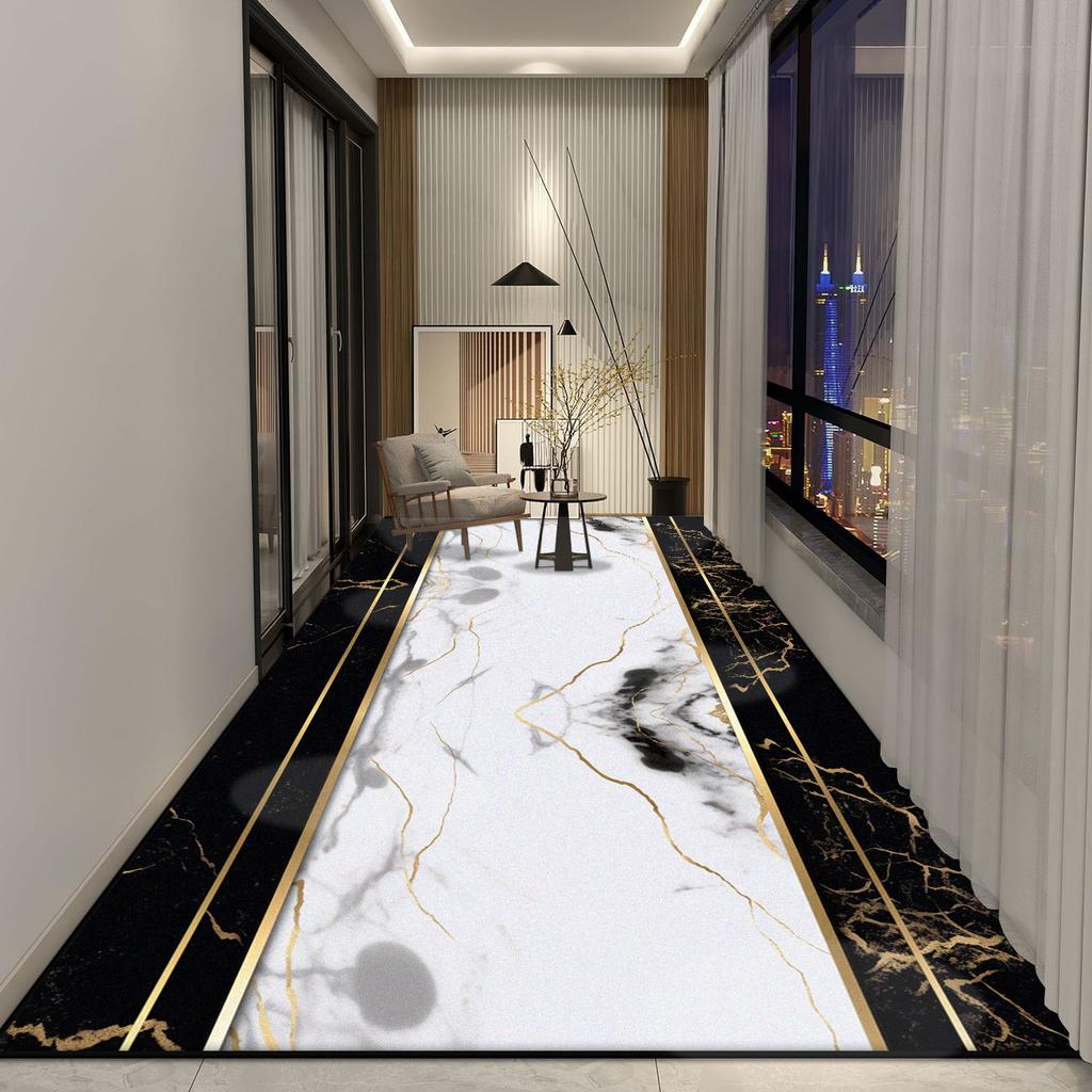 Белый Мраморный Ковер-Дорожка для Длинного Коридора Скандинавская Роскошная Декорация Гостиная Нескользящий Ковер для Прохода Холл Отеля Лестница Моющиеся Коврики