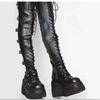Women's Knee High Lace Up Chunky Boots Platform Round Toe Wedge Heeled Boots Punk Style Shoes Women Footwear