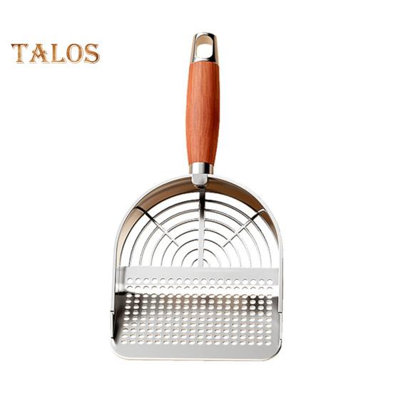 Металлический совок для кошачьего туалета с держателем, совок для сбора домашних животных с эргономичной деревянной ручкой, лопата для быстрого просеивания, товары для кошек