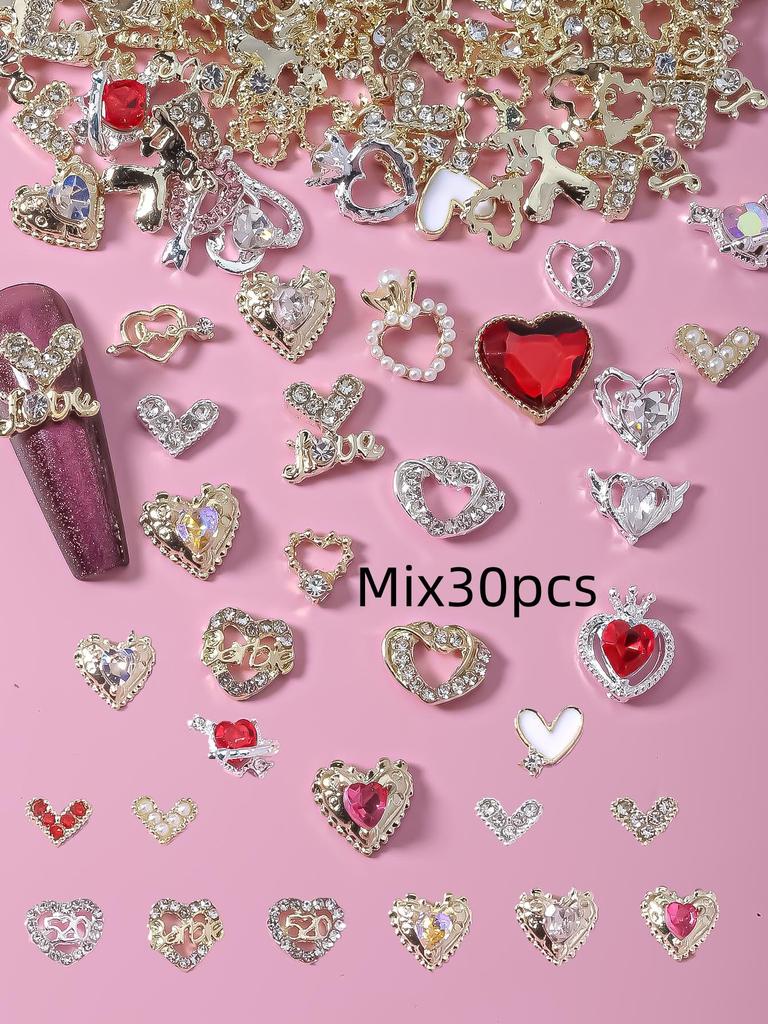 День святого Валентина Любовь Подвески для ногтей Mix30/60/100 шт 3D сплав V-образная стрела через сердце украшения для ногтей DIY 2025 подарок для девочек