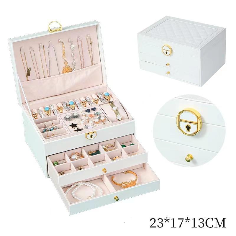 Large Capacity Light Luxury High-End Exquisite Jewelry Box 2025 New Necklace with Lock Earrings Anti-Oxidation Storage Box