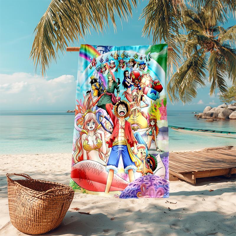 Classic Japanese element cartoon ONE PIECE Monkey D. Luffy beach towel outdoor camping vacation swimming beach towel outdoor absorbent bath towel Y3
