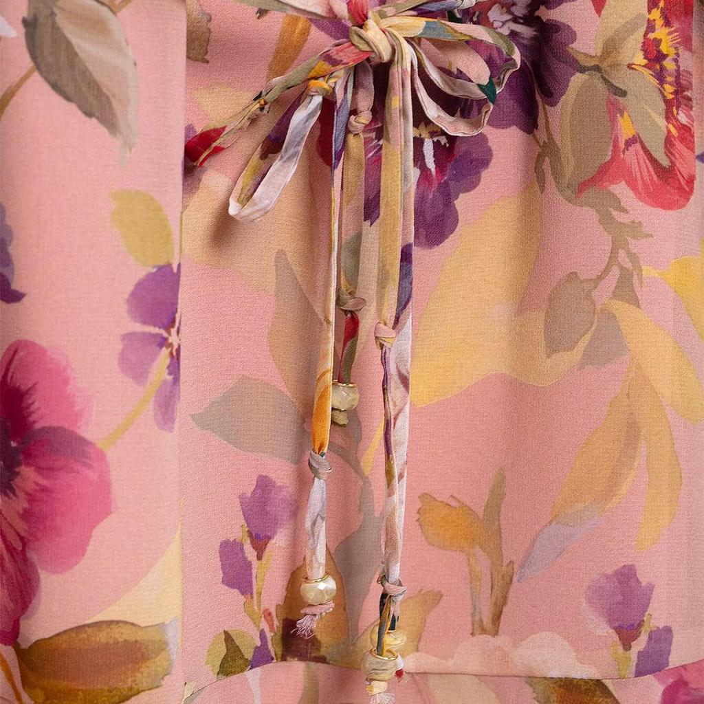 Женское платье 2025 года с цветочным принтом, V-образным вырезом, оборками и длинными рукавами